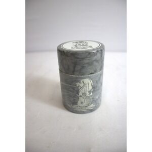 Singapore Merlion Souvenir Round Container Grey Marble Look Lid Trinket Box